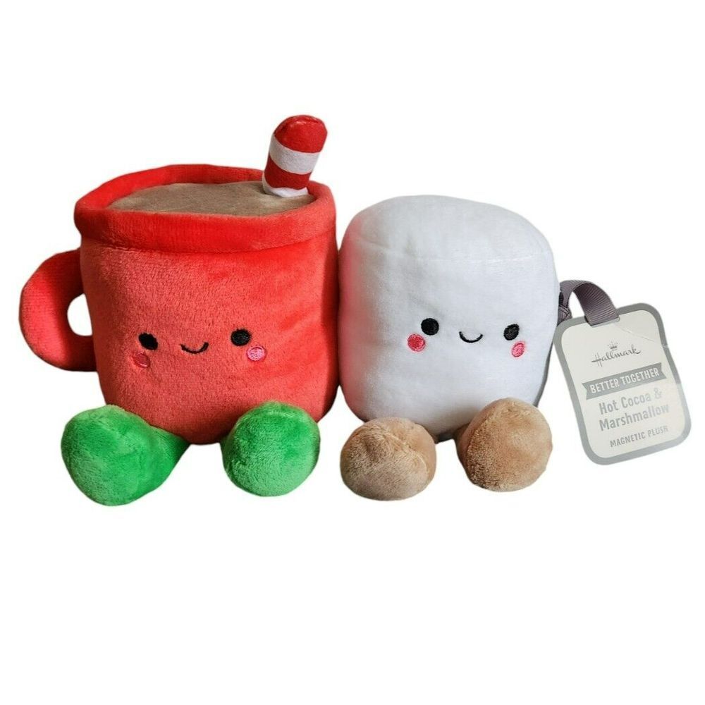 Hallmark Better Together Hot Cocoa and Marshmallow Magnetic Plush Set Red White